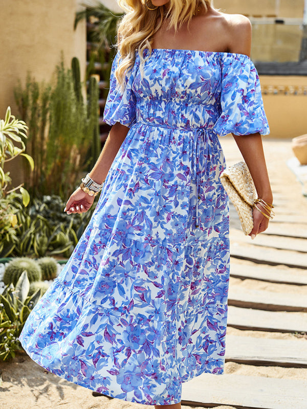 Puff Sleeve Square Neck Printed Dress