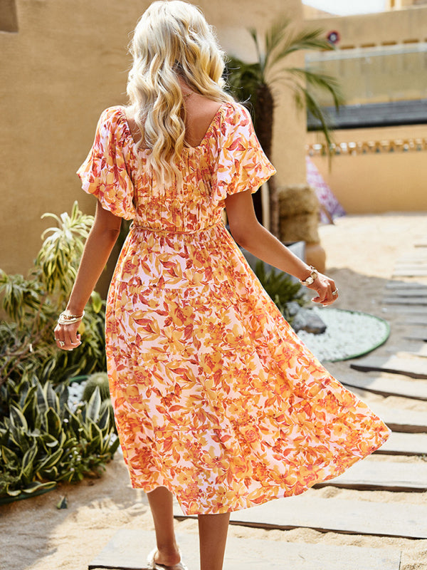 Puff Sleeve Square Neck Printed Dress