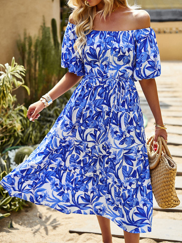 Puff Sleeve Square Neck Printed Dress