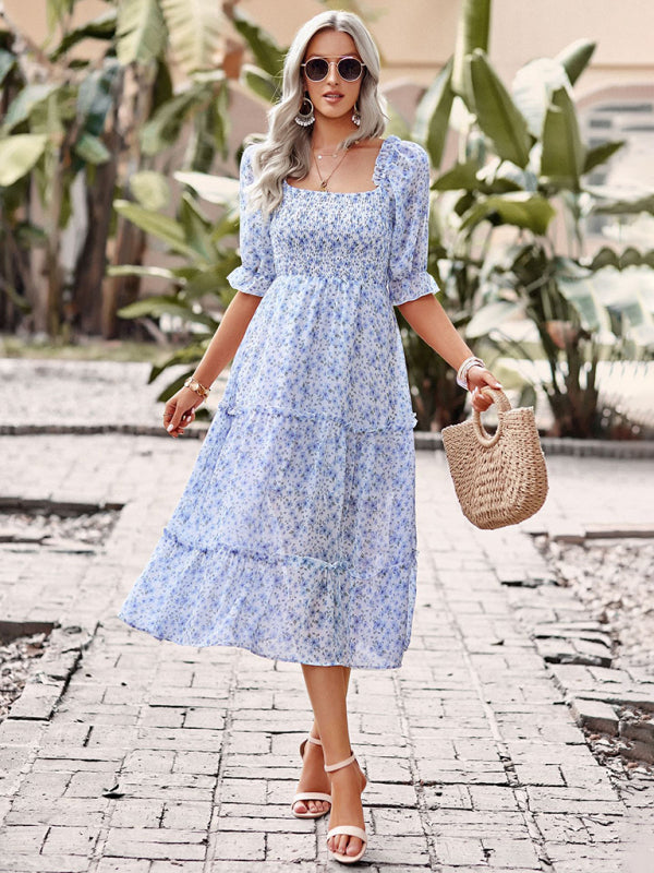 Puff Sleeve Floral Print Dress