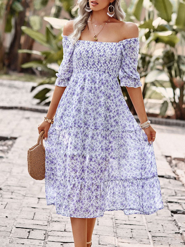 Puff Sleeve Floral Print Dress