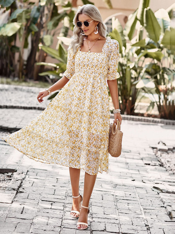 Puff Sleeve Floral Print Dress